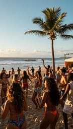 Sol de verão, dança, praia e paixão