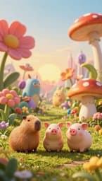 Capybara Pig Mushroom Adventure